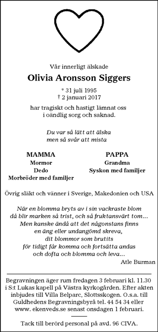 olivia siggers död